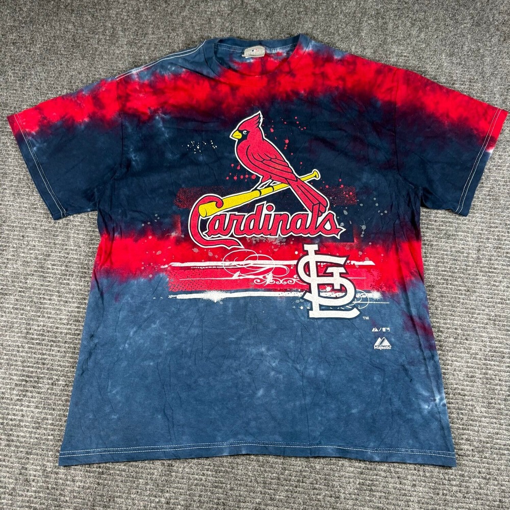 Majestic St. Louis Cardinals T-Shirt Mens L Red Navy Blue Excellent Tie Dye MLB